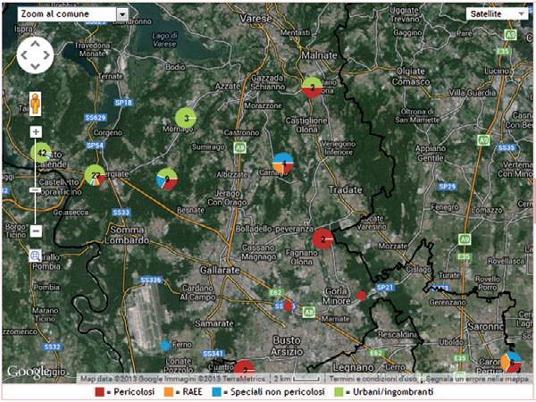 Mappa dell’Abbandono: segnalazioni effettuate nel territorio della Provincia di Varese su sfondo ortofoto
